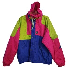 Dubin Vintage 80s Color Block Neon Unisex Ski Snow Jacket Size Large